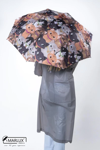 Marlux Kedi Desenli 8 Telli Manuel Rüzgara Dayanıklı Şemsiye M21MAR601R01 - 3