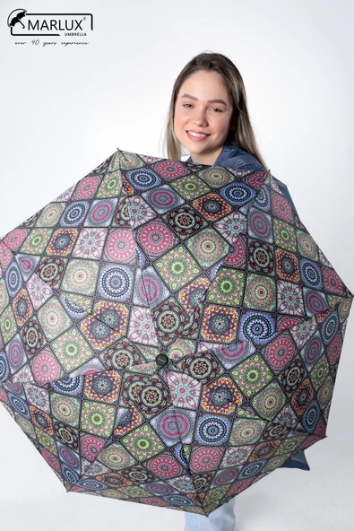 Marlux Etnik Desenli 8 Telli Manuel Rüzgara Dayanıklı Şemsiye M21MAR604R01 - Resim 2