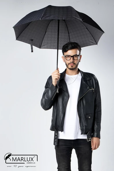 Marlux Siyah Ekose Unisex Yarasa Tip Kırılmaz Şemsiye M21MAR077R004 - 2