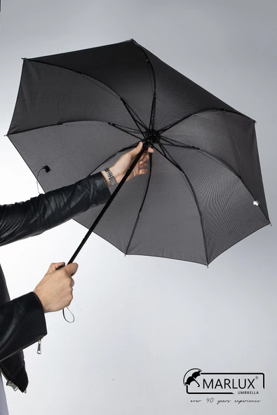 Marlux Siyah Gri Ekose Unisex Yarasa Tip Kırılmaz Şemsiye M21MAR077R002 - 7