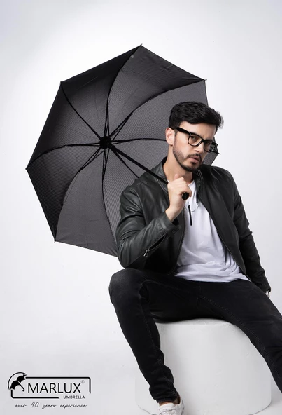Marlux Siyah Gri Ekose Unisex Yarasa Tip Kırılmaz Şemsiye M21MAR077R002 - 4
