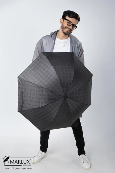 Marlux Siyah Ekose Unisex Yarasa Tip Kırılmaz Şemsiye M21MAR077R004 - 3