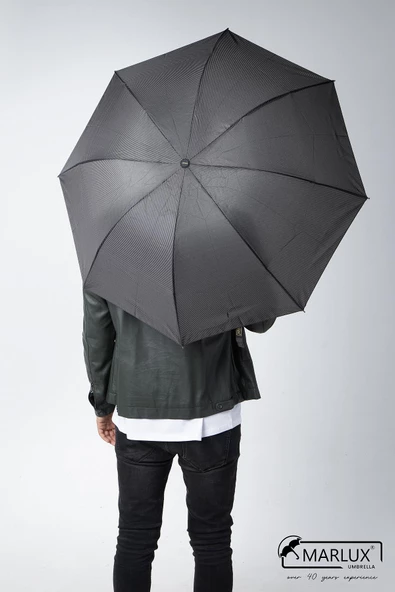 Marlux Siyah Gri Ekose Unisex Yarasa Tip Kırılmaz Şemsiye M21MAR077R002 - 6