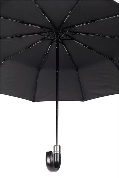 Marlux Siyah Desenli Hakiki Deri Baston Saplı Tam Otomatik Premium Erkek Şemsiye M21MAR1003MR003 - Resim 3