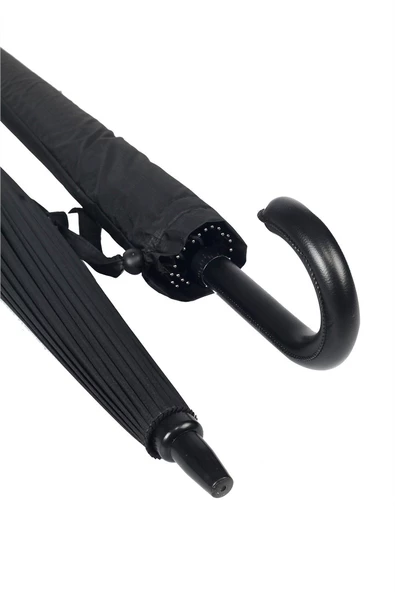 Marlux Siyahdesenli Baston 24 Fiber Tel Hakiki Deri Saplı Premium Protokol Şemsiye M21MAR1024R002 - 4