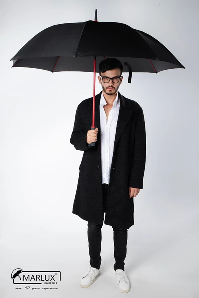 Marlux 8 Fiber Telli Rüzgara Dayanıklı Otomatik Özel Tasarım Protokol Şemsiye Siyah Kırmızı MPR2008 - Resim 4