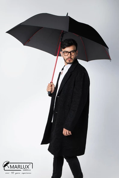 Marlux 8 Fiber Telli Rüzgara Dayanıklı Otomatik Özel Tasarım Protokol Şemsiye Siyah Kırmızı MPR2008 ürün görseli 1