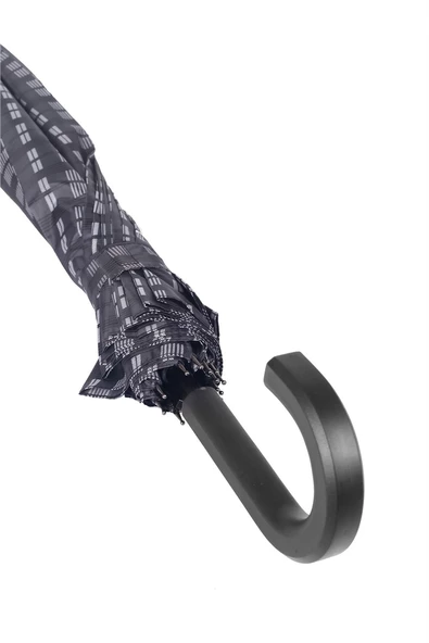 Marlux Rst  Gri Kare Ekose Fiber 16 Telli Erkek Baston Şemsiye M21MARRST02R002 - 4