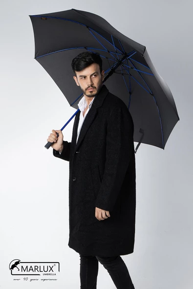 Marlux 8 Fiber Telli Rüzgara Dayanıklı Otomatik Özel Tasarım Protokol Şemsiye Siyah Mavi MPR2008 - Resim 4