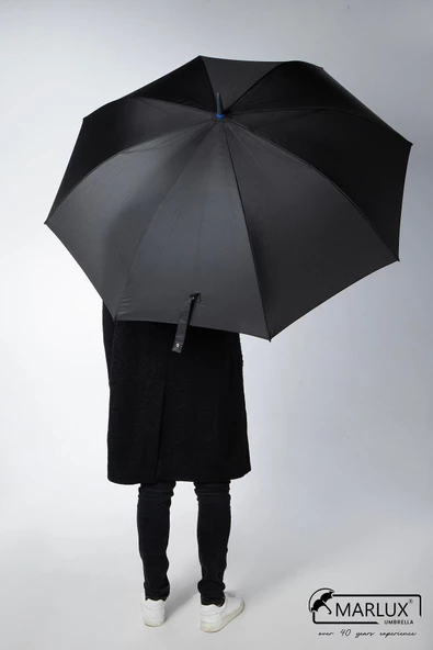 Marlux 8 Fiber Telli Rüzgara Dayanıklı Otomatik Özel Tasarım Protokol Şemsiye Siyah Mavi MPR2008 - Resim 3