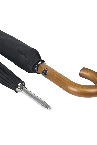 Marlux Siyah Ekose Ahşap Saplı 16 Çelik Telli Premium Lüks Erkek Baston Şemsiye M21MARMPR1025R002 - 5