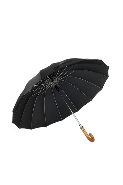 Marlux Siyah Desen Ahşap Saplı 16 Çelik Telli Premium Lüks Erkek Baston Şemsiye M21MARMPR1025R003 - 2