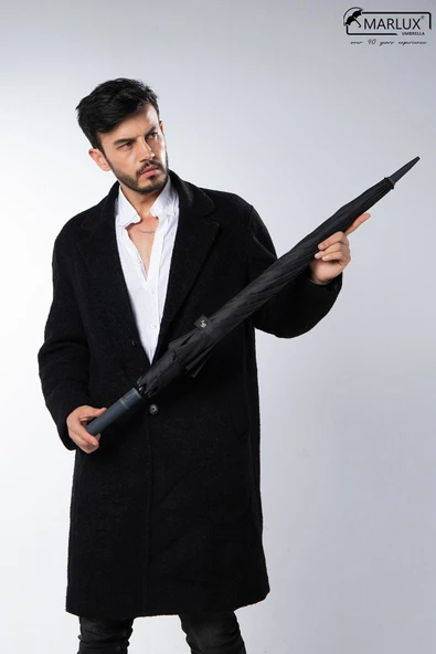 Marlux 8 Fiber Telli Rüzgara Dayanıklı Otomatik Özel Tasarım Protokol Şemsiye Siyah Gri MPR2008 - 5