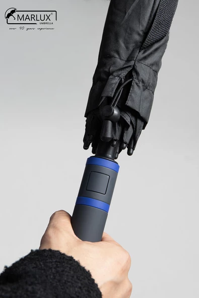 Marlux 8 Fiber Telli Rüzgara Dayanıklı Otomatik Özel Tasarım Protokol Şemsiye Siyah Mavi MPR2008 - Resim 7