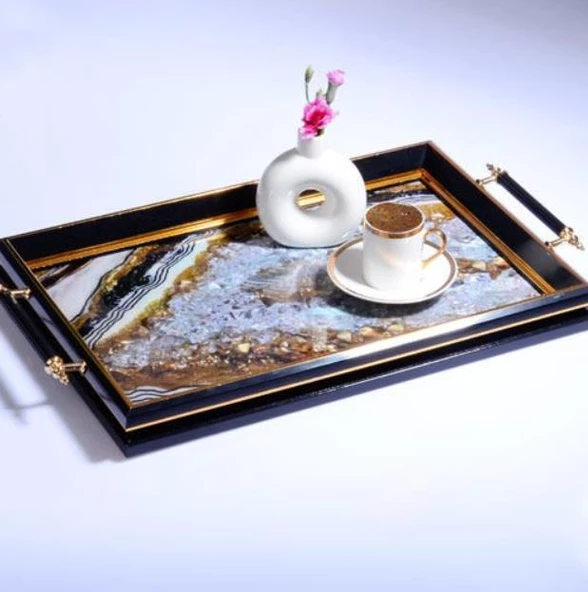 Kosova Sa-215 Kulplu Lüx Dikdörtgen Tepsi 50 x 31 Cm Siyah ürün görseli