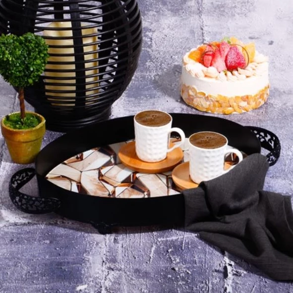 Kosova 1994-52 Orta Siyah Oval Açık Kahve Tepsi 35 Cm - 2