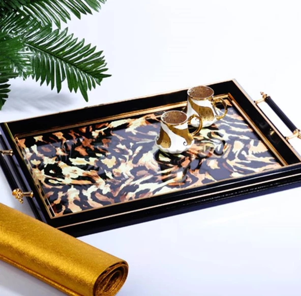 Kosova Sa-230 Kulplu Lüx Dikdörtgen Tepsi 50 x 31 Cm Siyah - Resim 2