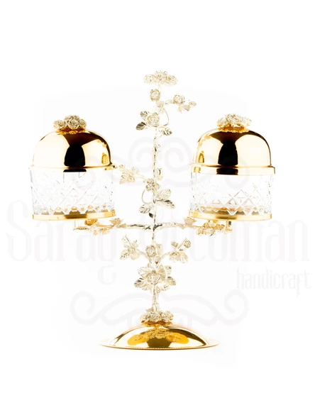 Güllü Ayaklı 2'li Cam Drajelik - Resim 2