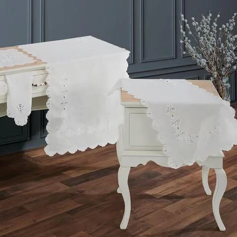 Nazik Home Doria Dantelli Leke Tutmaz 5 Parça Salon Oda Takımı Krem Standart - 4