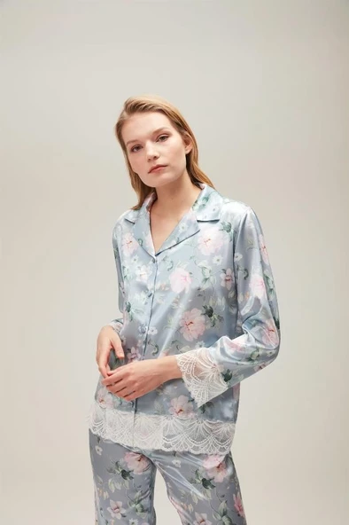 Nazik Home Liva Dantelli Pijama Takımı Açık Mavi S - 4