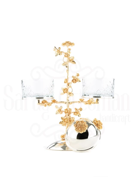 Güllü Ayaklı 2'li Cam Drajelik - Resim 7