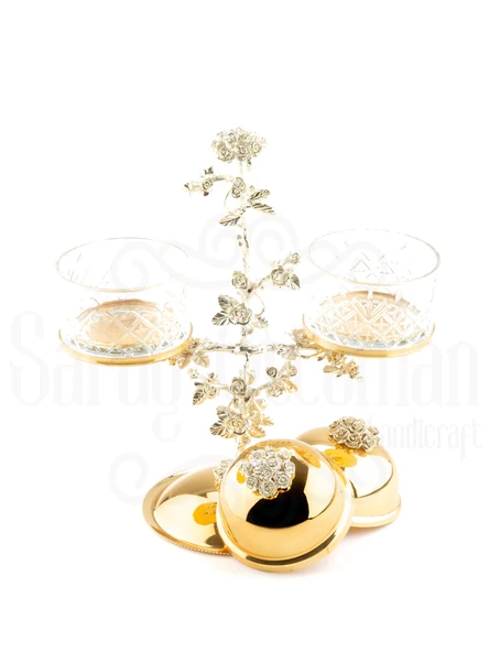 Güllü Ayaklı 2'li Cam Drajelik - Resim 8