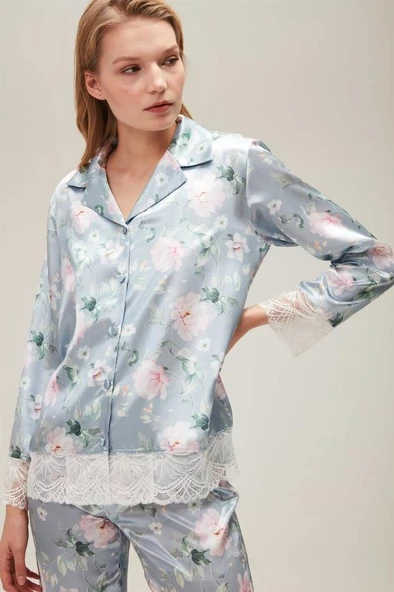 Nazik Home Liva Dantelli Pijama Takımı Açık Mavi S - 5