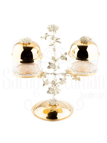 Güllü Ayaklı 2'li Cam Drajelik - Resim 4