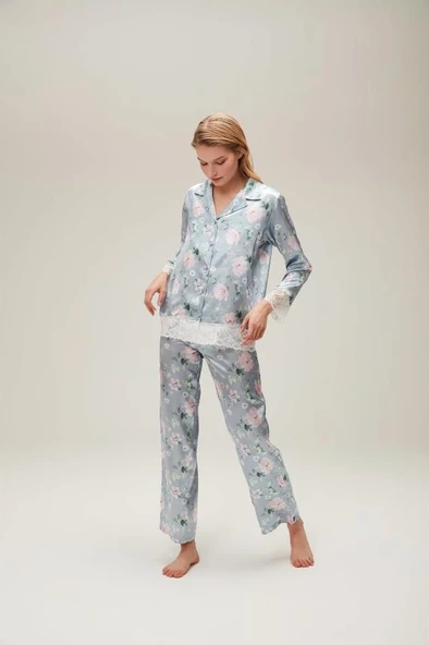 Nazik Home Liva Dantelli Pijama Takımı Açık Mavi L - 7