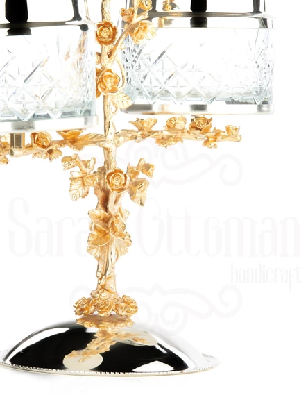 Güllü Ayaklı 2'li Cam Drajelik - Resim 11