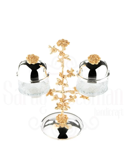 Güllü Ayaklı 2'li Cam Drajelik - Resim 5