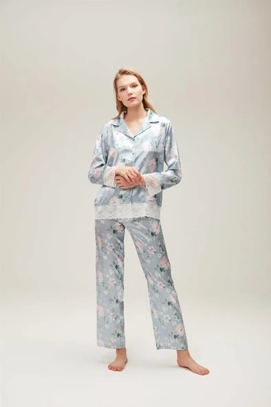 Nazik Home Liva Dantelli Pijama Takımı Açık Mavi S - 7