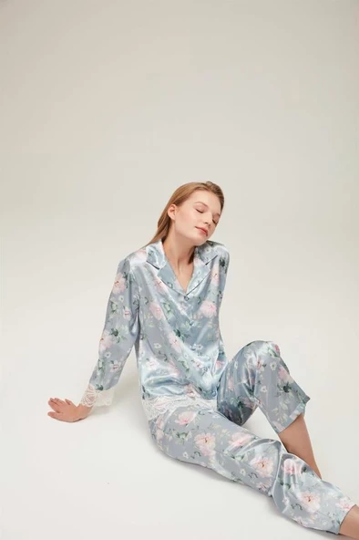 Nazik Home Liva Dantelli Pijama Takımı Açık Mavi L - 4