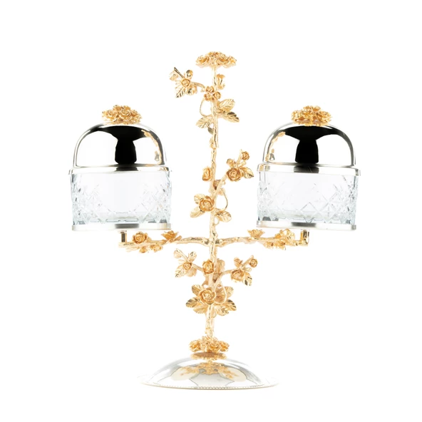 Güllü Ayaklı 2'li Cam Drajelik - Resim 3