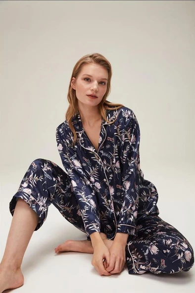 Nazik Home Mia Düğmeli Pijama Takımı Lacivert L - 3