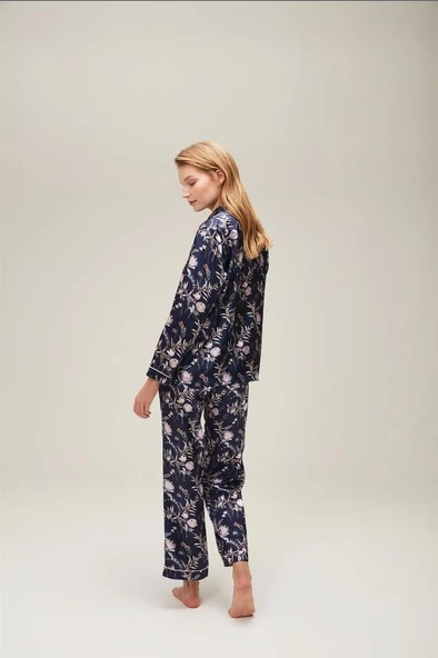 Nazik Home Mia Düğmeli Pijama Takımı Lacivert L - 7