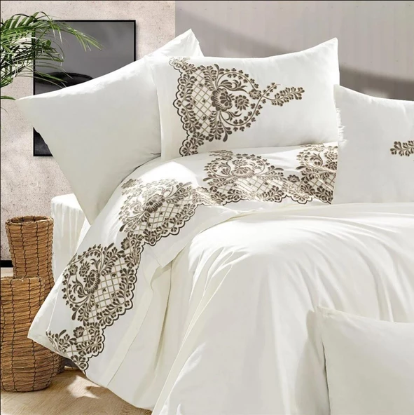 Nazik Home Monza Pamuk Saten Nevresim Takımı Vizon Çift Kişilik