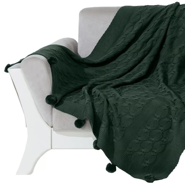 Nazik Home Ponponlu Dekoratif Bella TV Diz Battaniyesi Yeşil 130X170