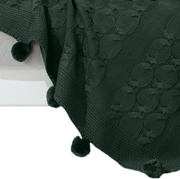 Nazik Home Ponponlu Dekoratif Bella TV Diz Battaniyesi Yeşil 130X170 - 2