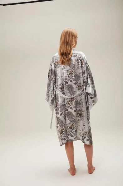 Nazik Home Zen Sabahlık Şort Büstiyer 3'lü Takım Gri S - 5