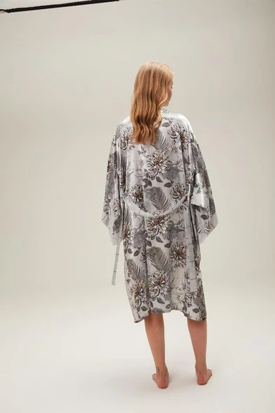 Nazik Home Zen Sabahlık Şort Büstiyer 3'lü Takım Gri L - 6