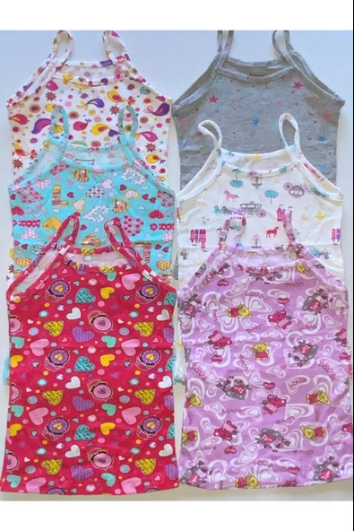 Tutku 6 Lı Kız Çocuk Renkli İp Askılı Atlet Pamuklu Askılı Empirme - 3