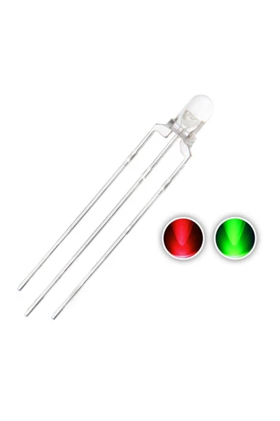 3mm 3 Bacak Çift Renk Led Diyot Kırmızı Yeşil - 5 Adet