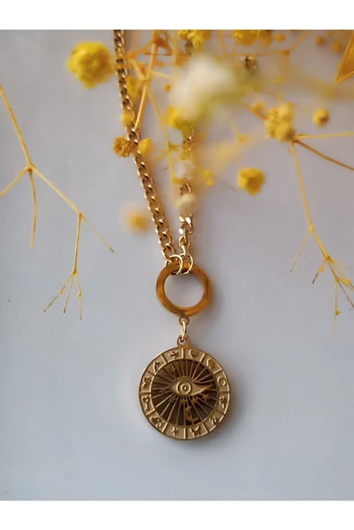 farklı tarz astrolog burç tılsım zodyak göz detay çelik kolye