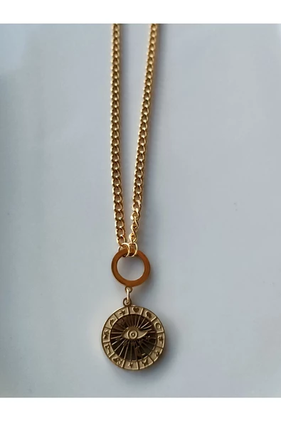 farklı tarz astrolog burç tılsım zodyak göz detay çelik kolye - 2