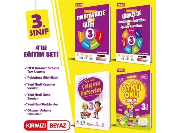 Kırmızı Beyaz Yayınları 3. Sınıf Pekiştirme Seti 4 Kitap