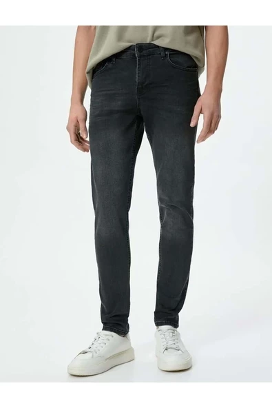 Skinny Fit Kot Pantolon - Michael Jean 4SAM40005ND SİYAH - 4