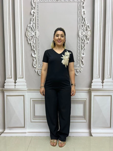 Vizon Pullu Tshirt - SİYAH - 2