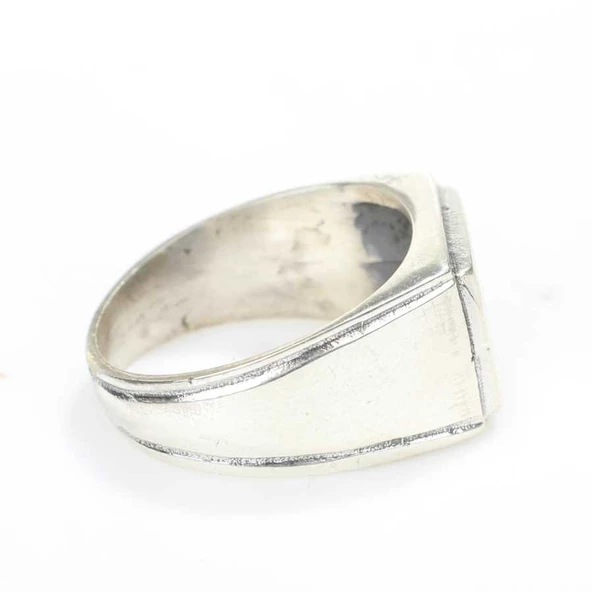 925 Ayar Gümüş Kare Kaşlı Erkek Yüzük - Resim 2