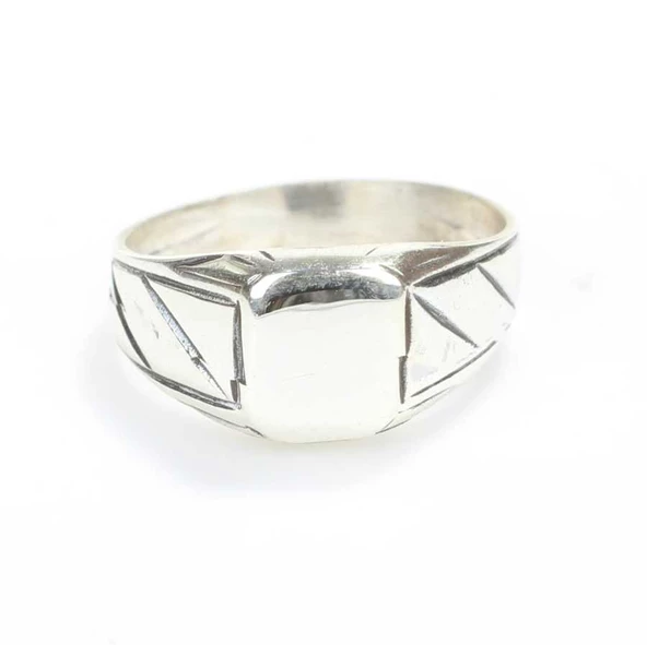 925 Ayar Gümüş Kare Kaşlı Erkek Yüzük - Resim 3